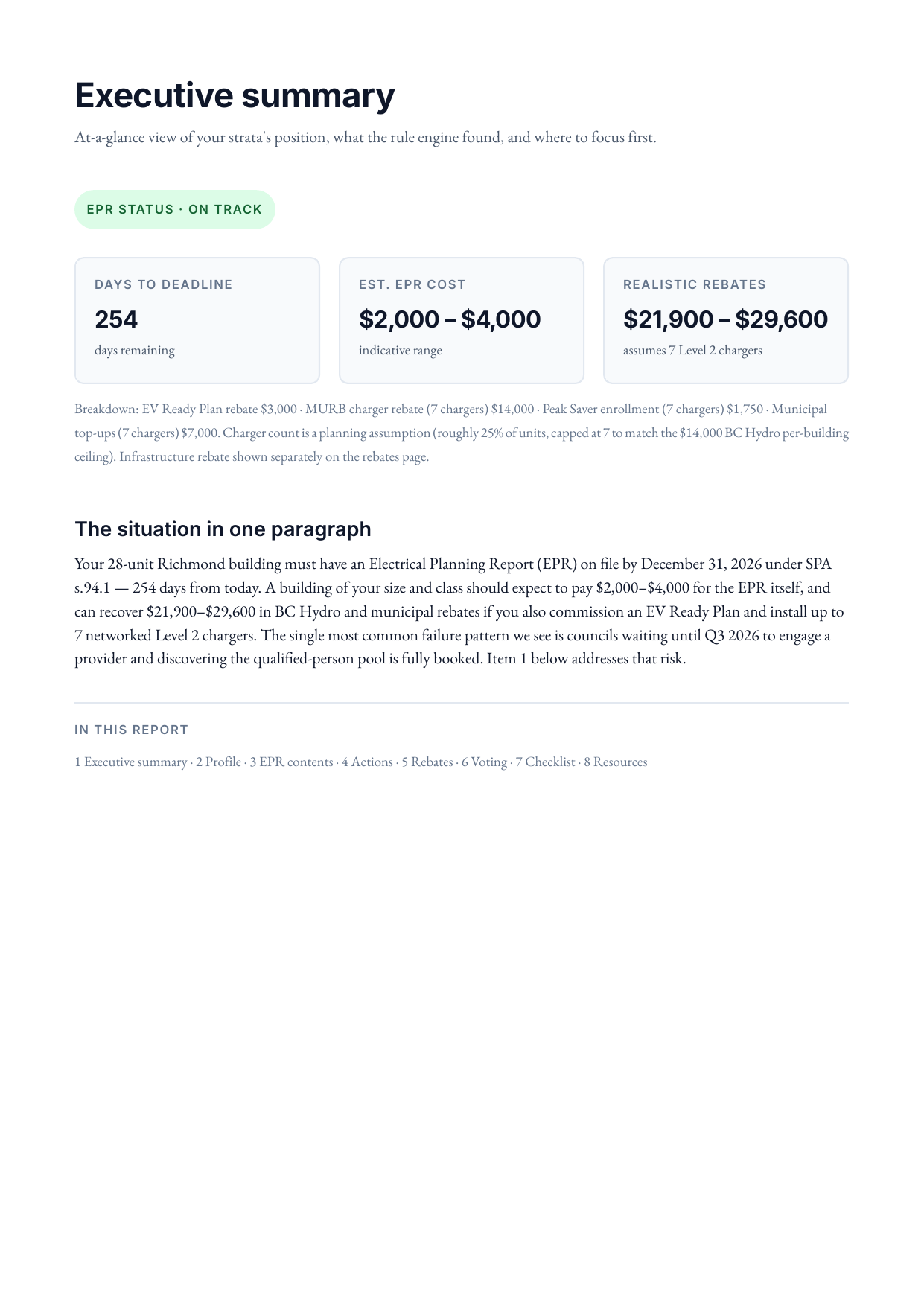 Sample roadmap PDF page 2 — EPR deadline status