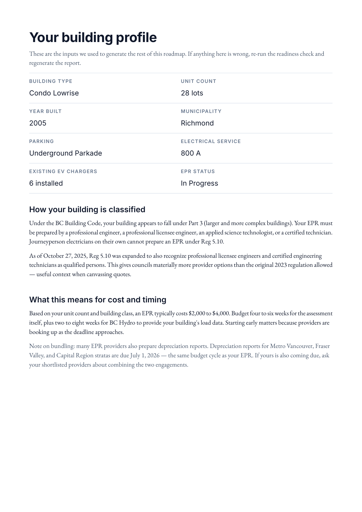 Sample roadmap PDF page 3 — realistic rebate estimate